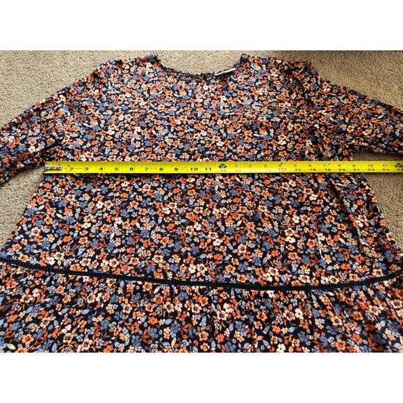 J Jill Floral Blouse Tiered Tunic Boho Cottage Smocked Long Sleeve Womens Large - Picture 4 of 8